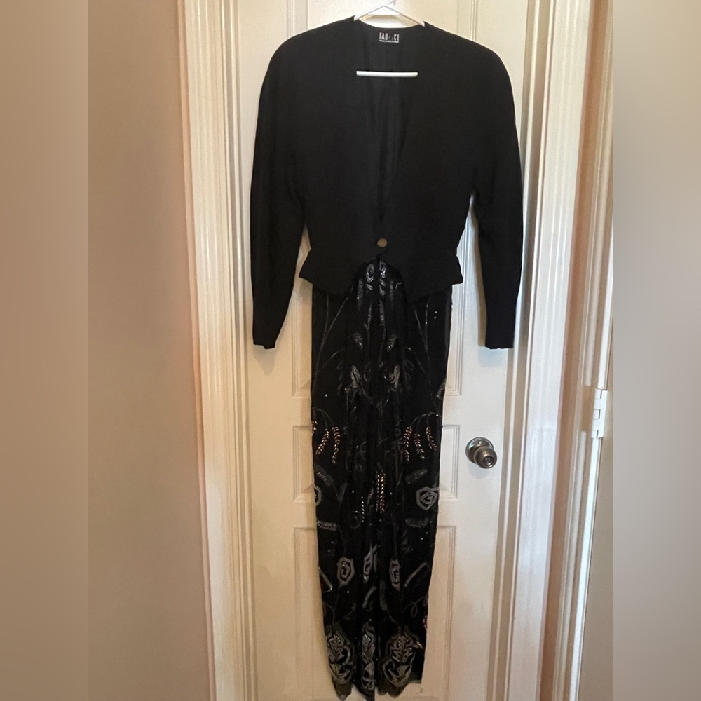 Elegant Vintage Black Maxi Dress with Jacket